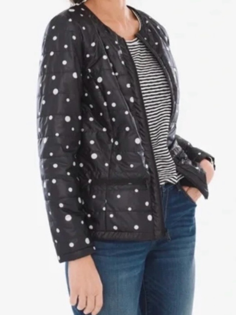 Chico's Zenergy Black and White Polka Dot Quilted Puffer Jacket